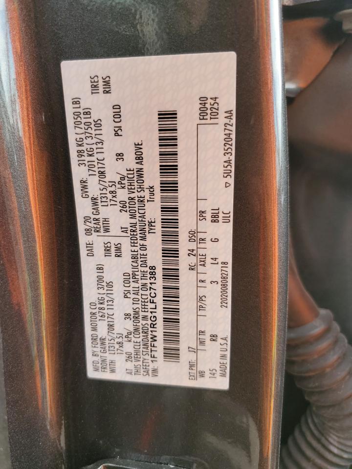 2020 Ford F150 Raptor VIN: 1FTFW1RG1LFC71388 Lot: 74076624