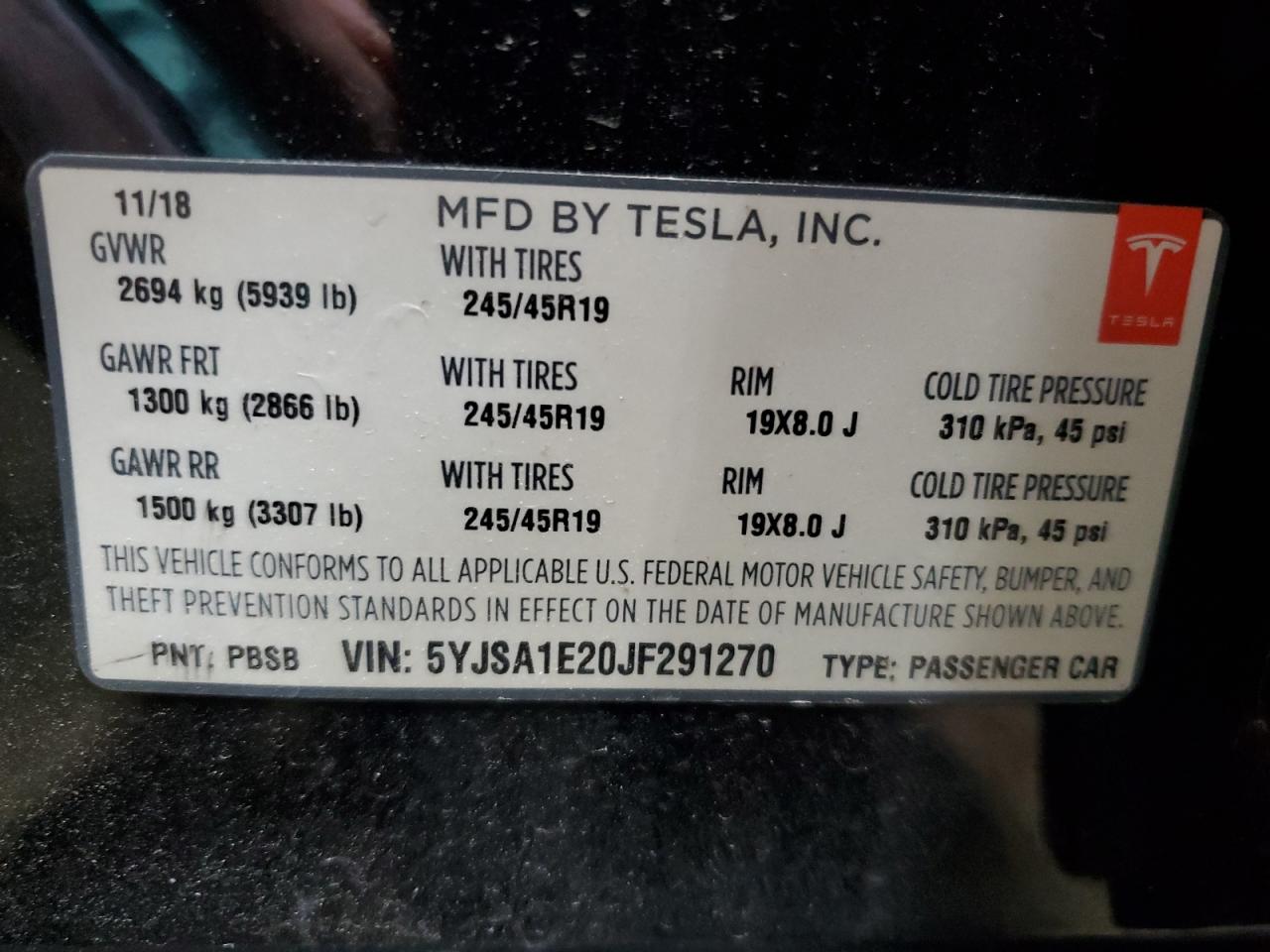 5YJSA1E20JF291270 2018 Tesla Model S