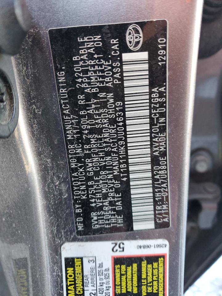 4T1B11HK9JU046319 2018 TOYOTA CAMRY - Image 12