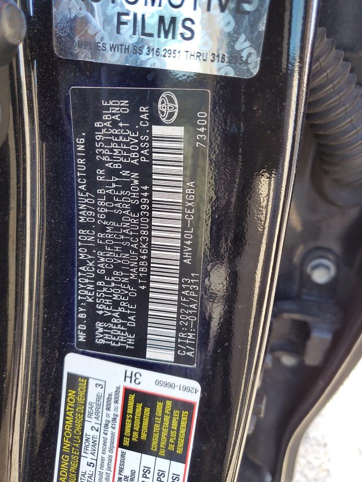 4T1BB46K38U039944 2008 Toyota Camry Hybrid