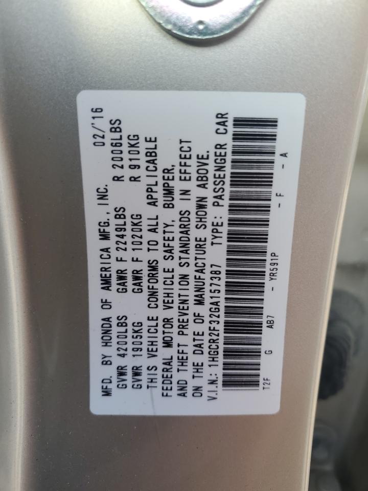 1HGCR2F32GA157387 2016 Honda Accord Lx