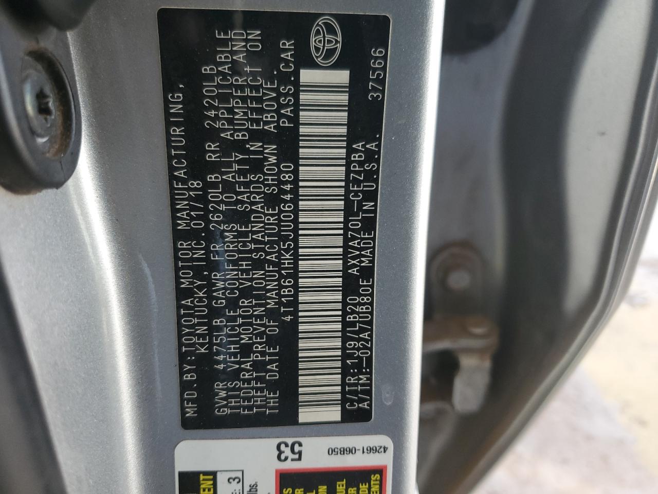 VIN 4T1B61HK5JU064480 2018 TOYOTA CAMRY no.12