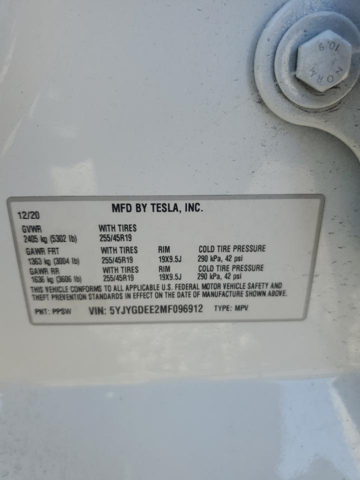 5YJYGDEE2MF096912 2021 Tesla Model Y