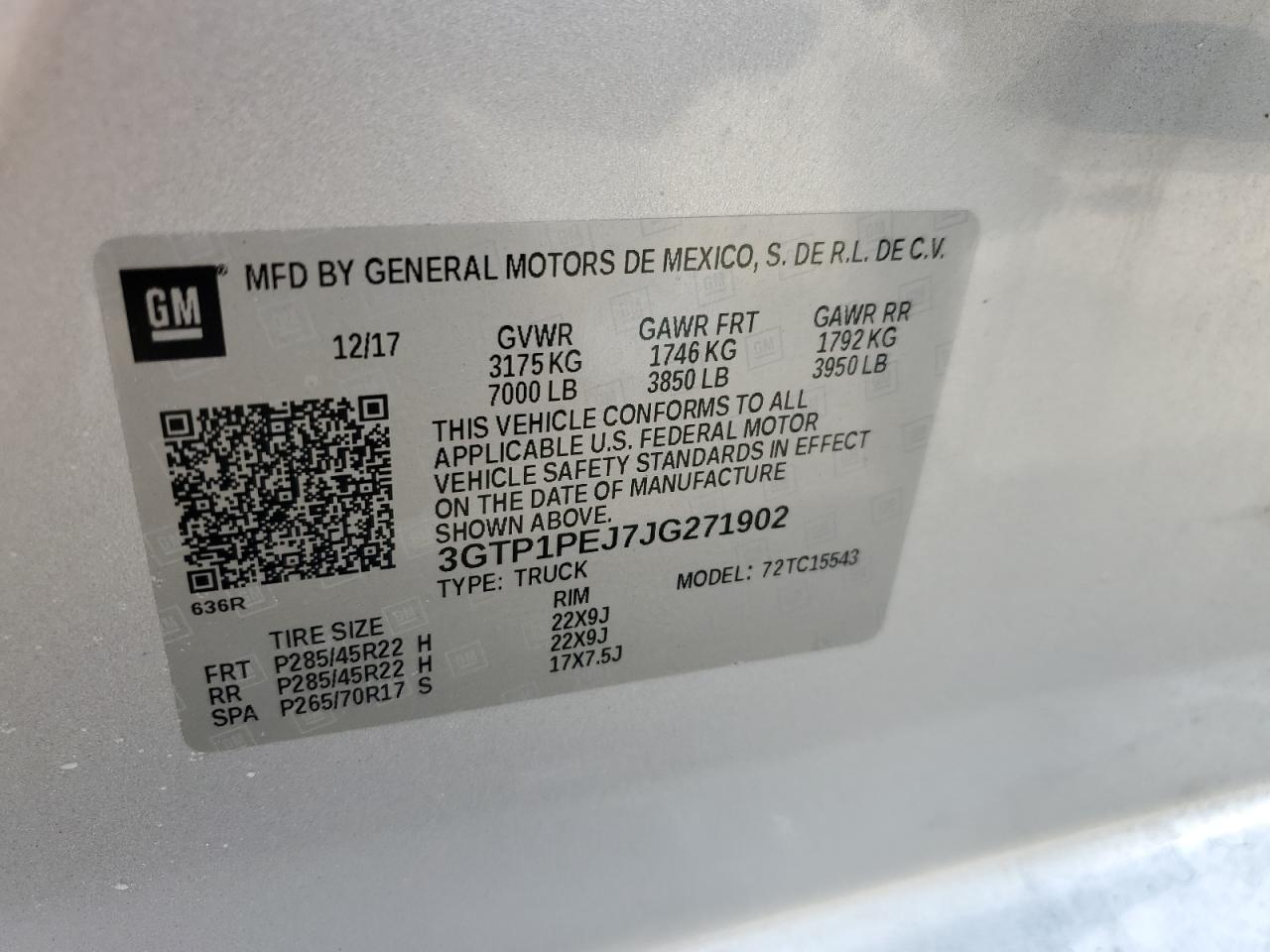 3GTP1PEJ7JG271902 2018 GMC Sierra C1500 Denali