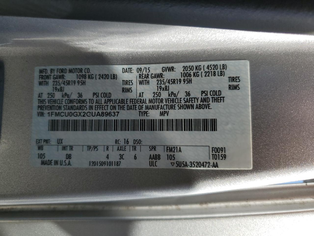 1FMCU0GX2GUA89637 2016 Ford Escape Se