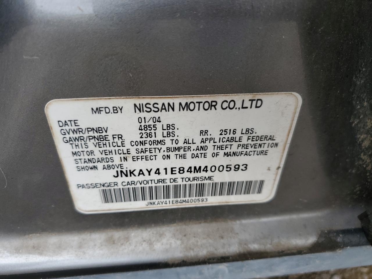 JNKAY41E84M400593 2004 Infiniti M45