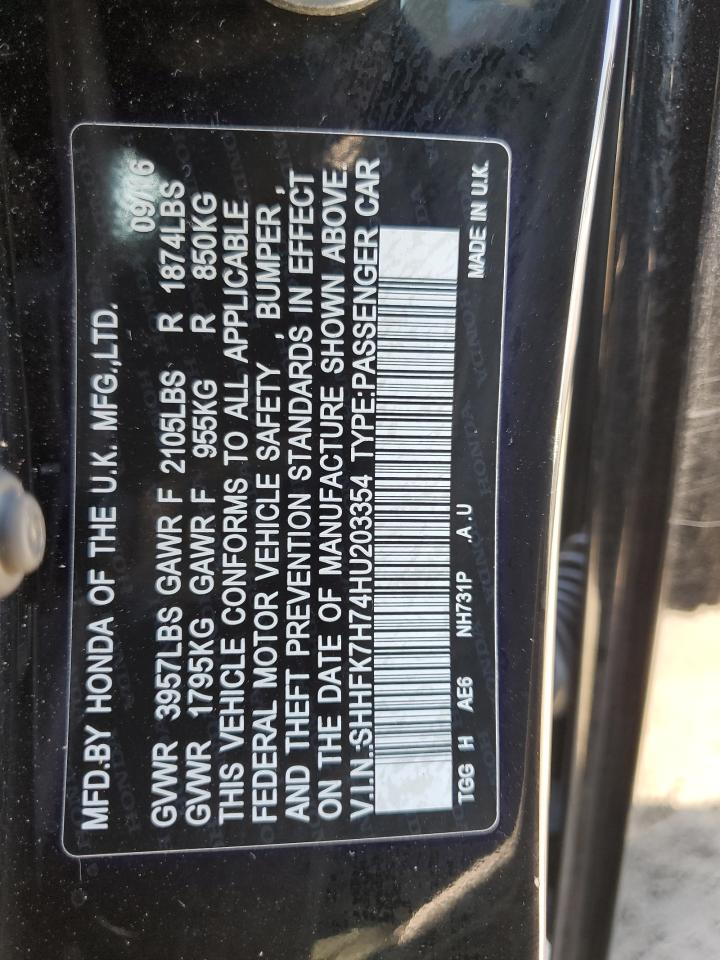 SHHFK7H74HU203354 2017 Honda Civic Exl