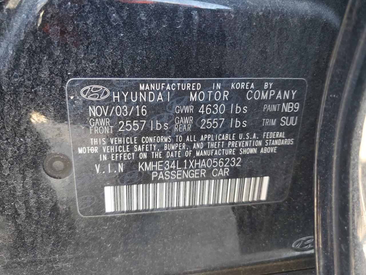 KMHE34L1XHA056232 2017 Hyundai Sonata Hybrid