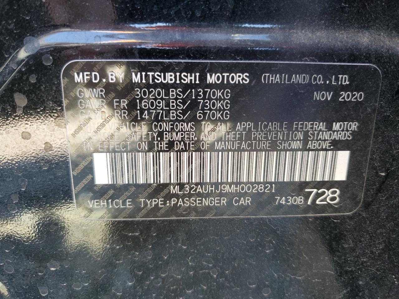 ML32AUHJ9MH002821 2021 Mitsubishi Mirage Es