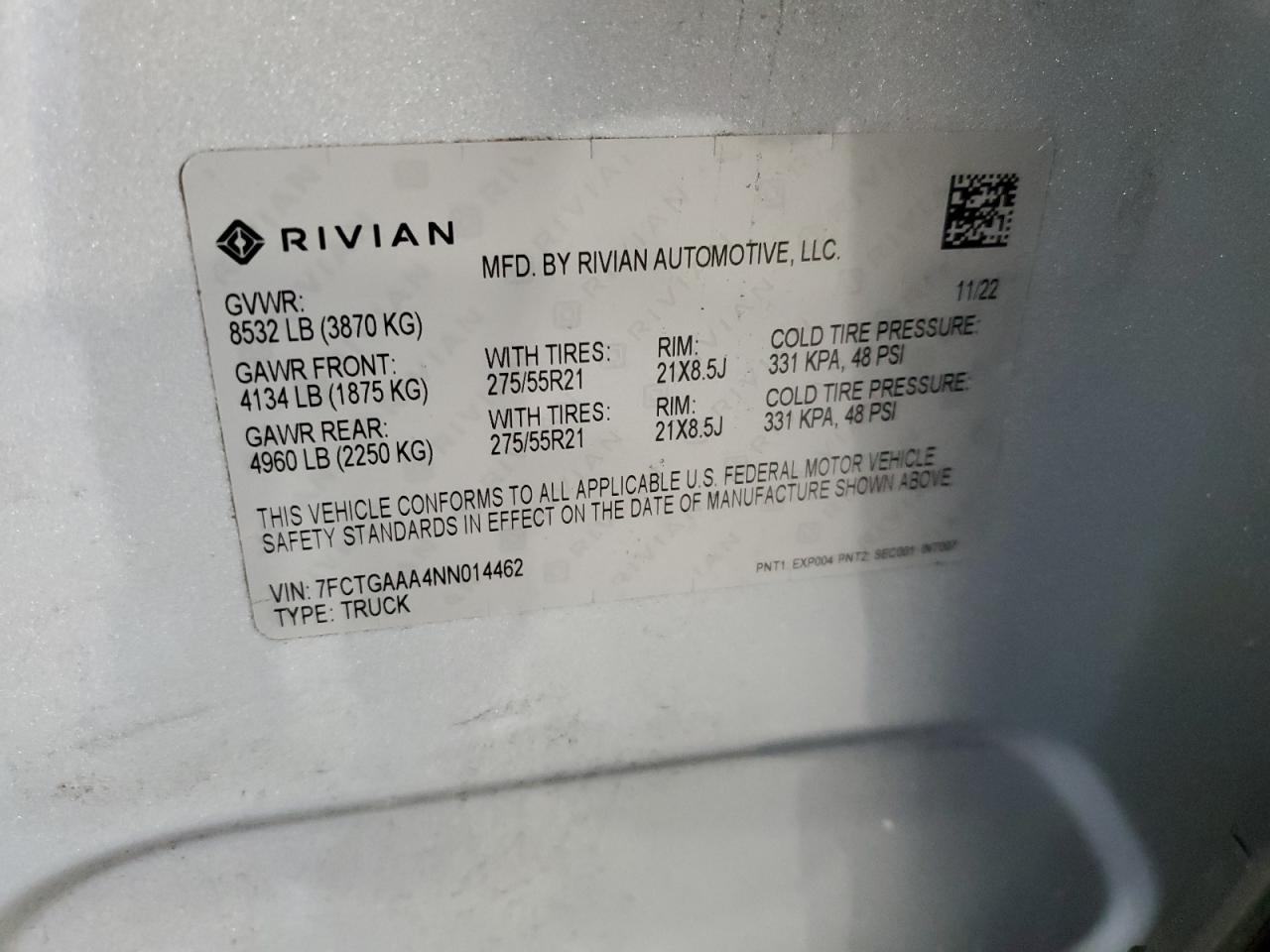 7FCTGAAA4NN014462 2022 Rivian R1T Adventure