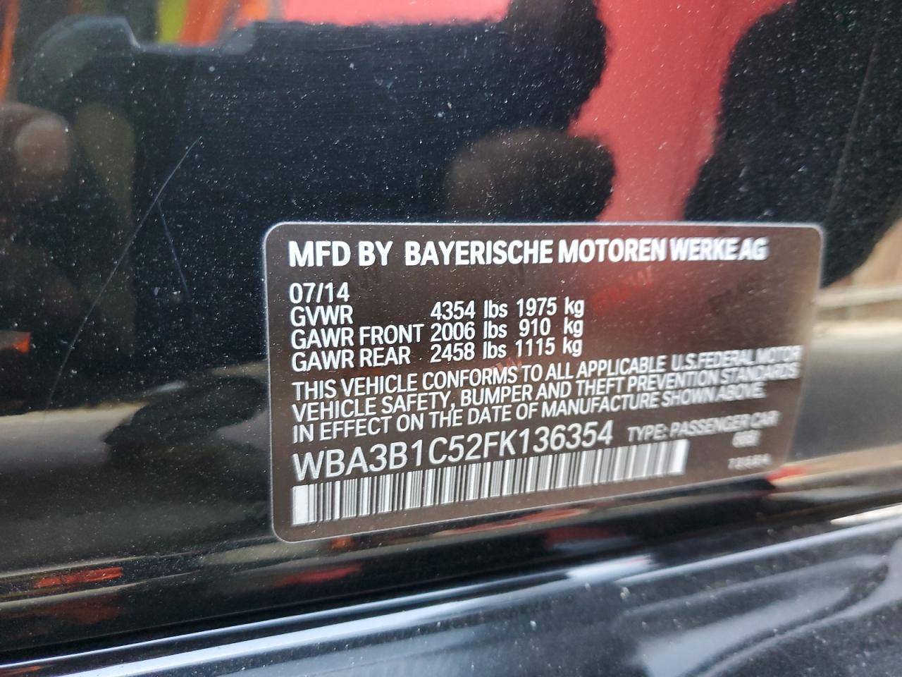 WBA3B1C52FK136354 2015 BMW 320 I