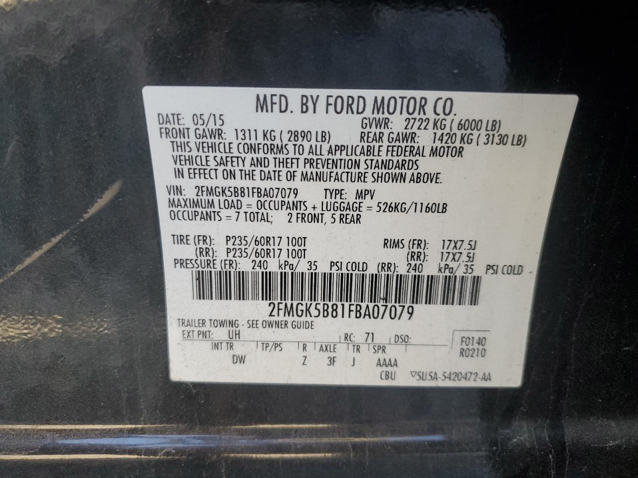 2FMGK5B81FBA07079 2015 Ford Flex Se