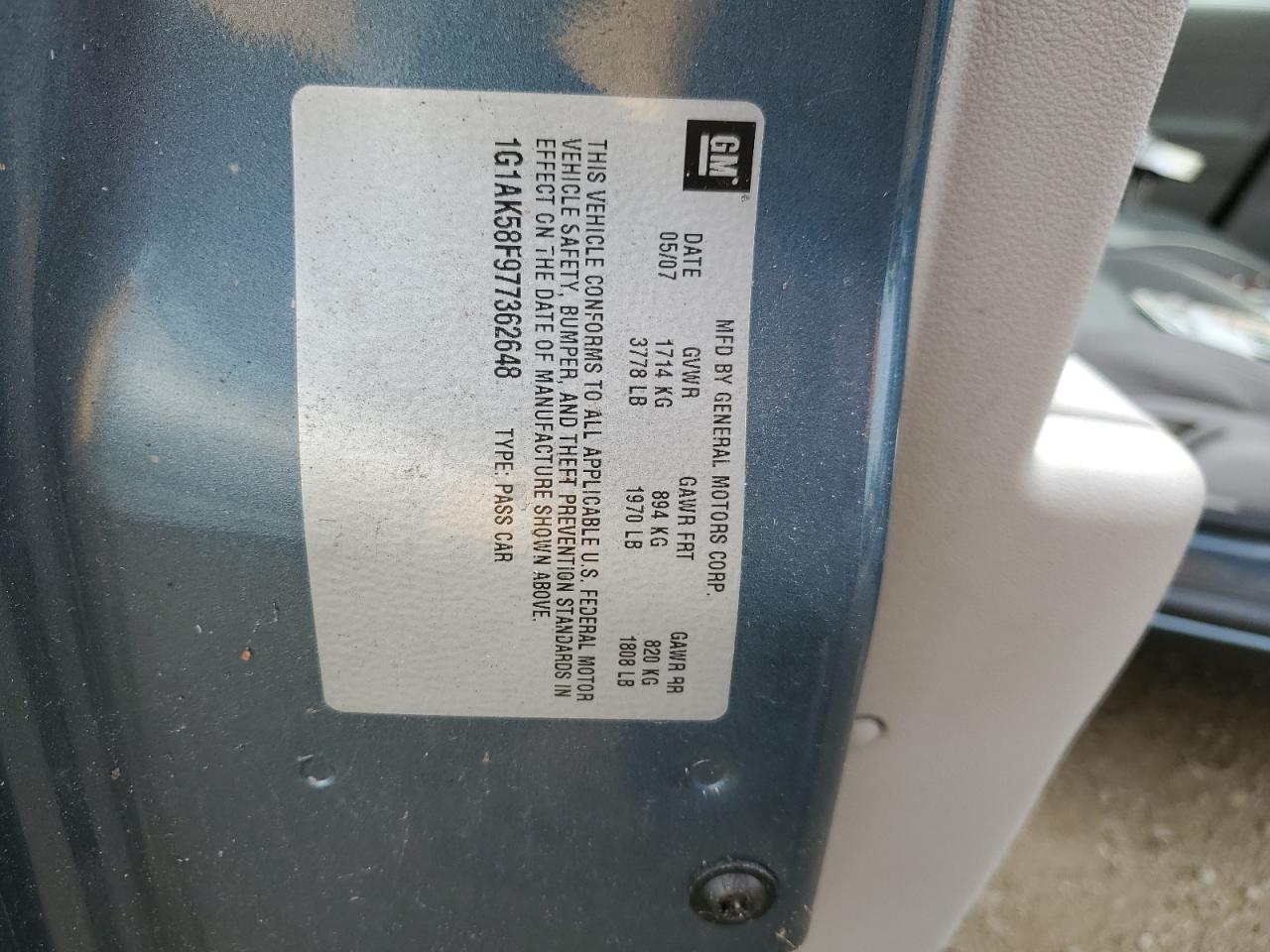 2007 Chevrolet Cobalt Ls VIN: 1G1AK58F977362648 Lot: 78028114