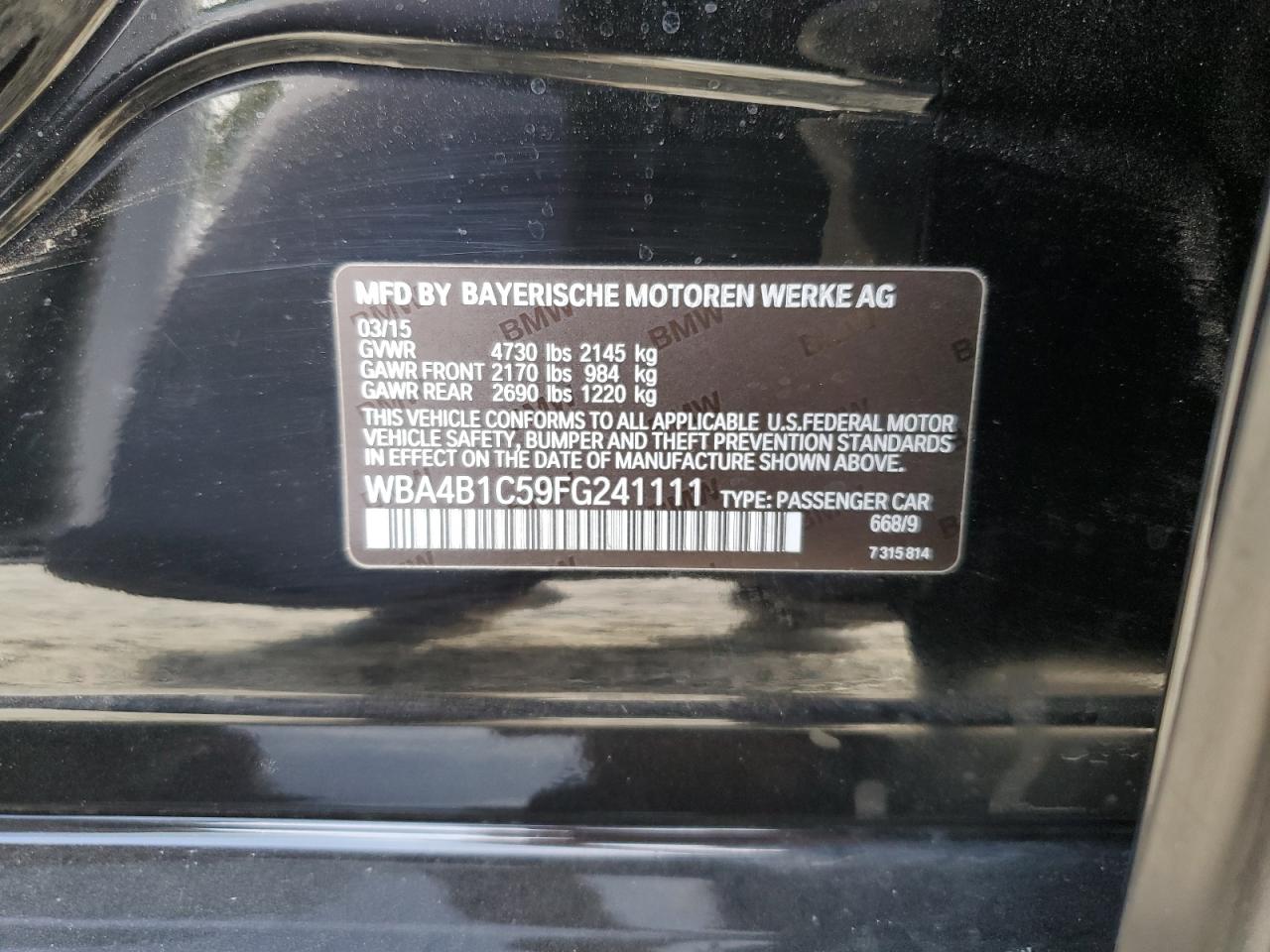 2015 BMW 435 I Gran Coupe VIN: WBA4B1C59FG241111 Lot: 75046644