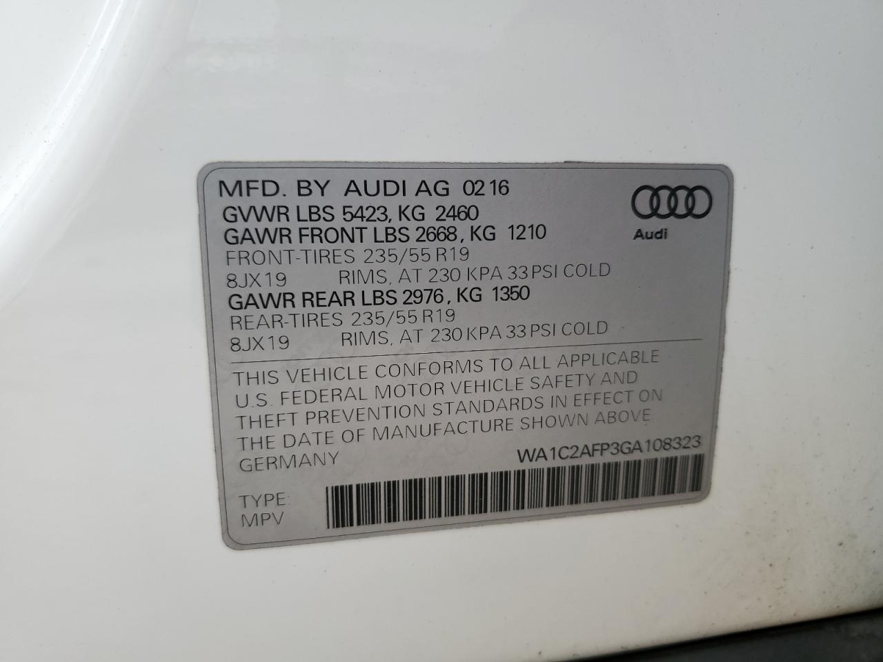 WA1C2AFP3GA108323 2016 Audi Q5 Premium