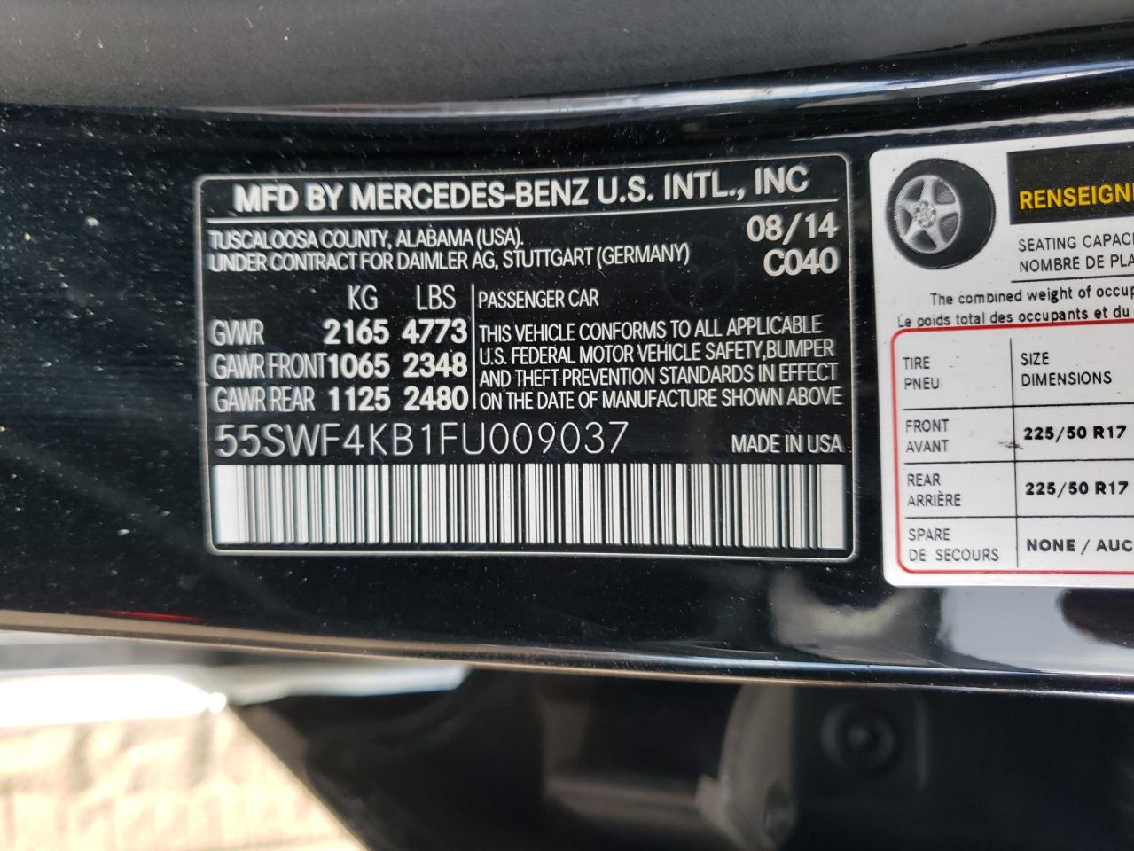 VIN 55SWF4KB1FU009037 2015 MERCEDES-BENZ C-CLASS no.12