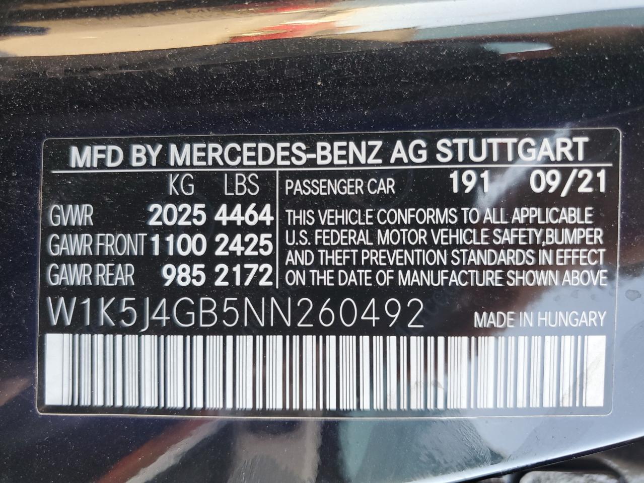 2022 Mercedes-Benz Cla 250 VIN: W1K5J4GB5NN260492 Lot: 77397334