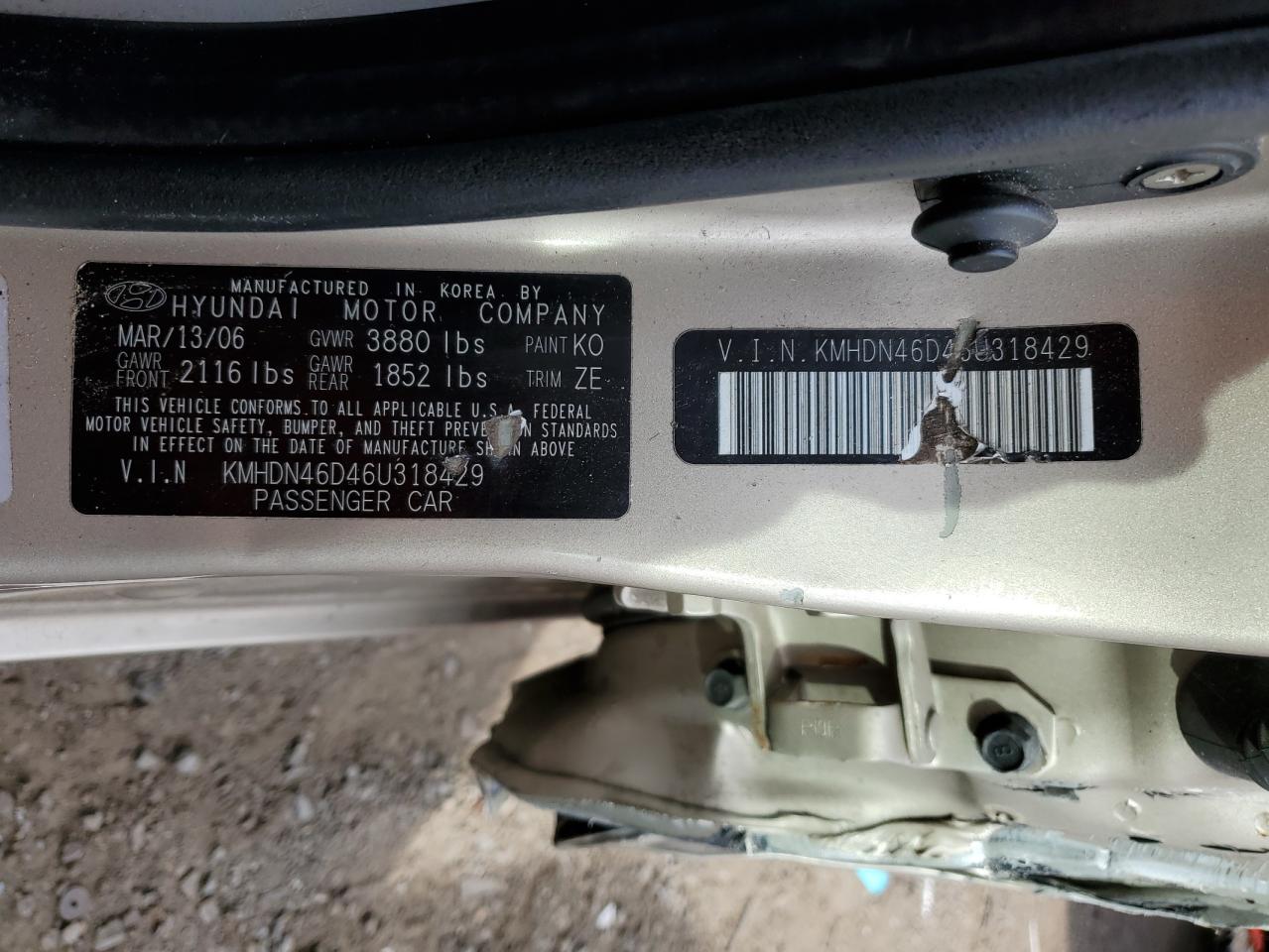 KMHDN46D46U318429 2006 Hyundai Elantra Gls