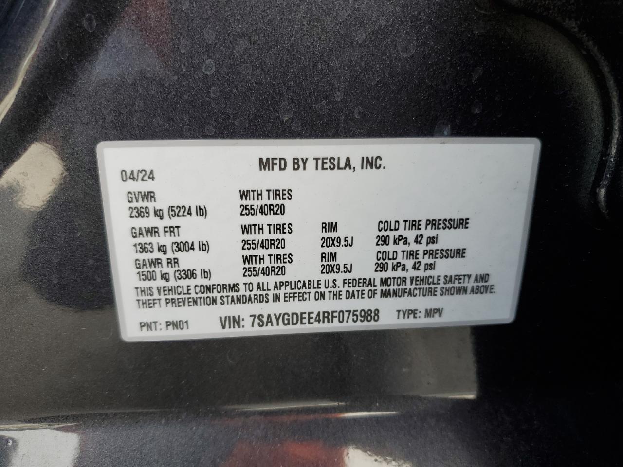 VIN 7SAYGDEE4RF075988 2024 TESLA MODEL Y no.14