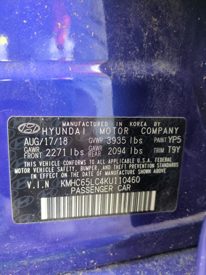 KMHC65LC4KU110460 2019 Hyundai Ioniq Blue