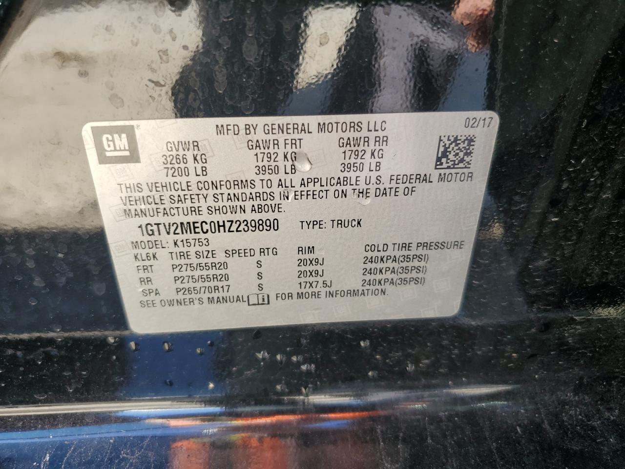 1GTV2MEC0HZ239890 2017 GMC Sierra K1500 Sle