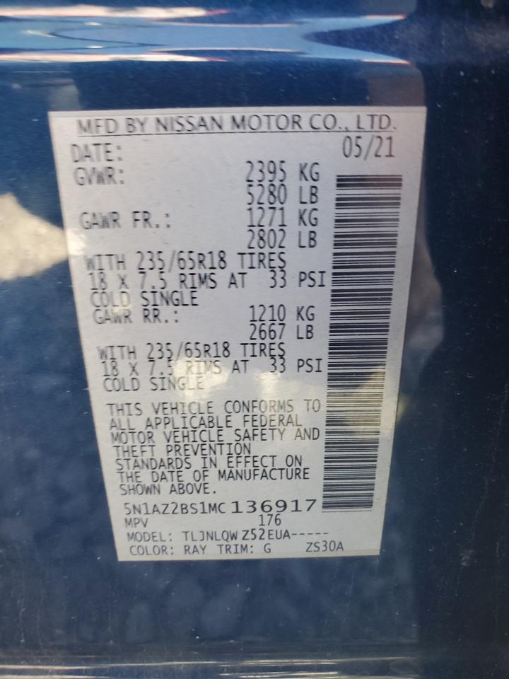 5N1AZ2BS1MC136917 2021 Nissan Murano Sv