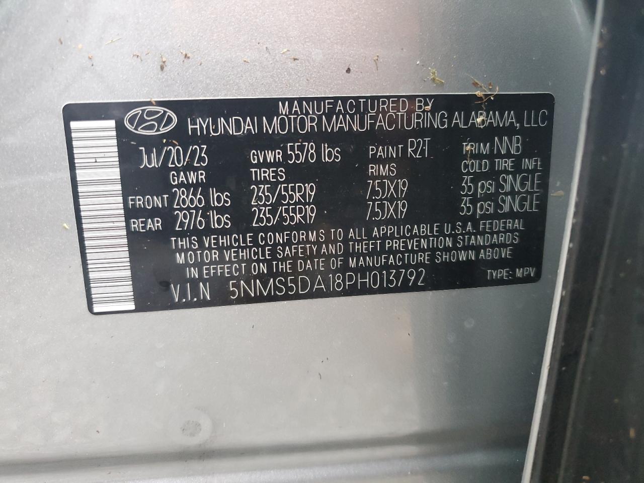 5NMS5DA18PH013792 2023 HYUNDAI SANTA FE - Image 14