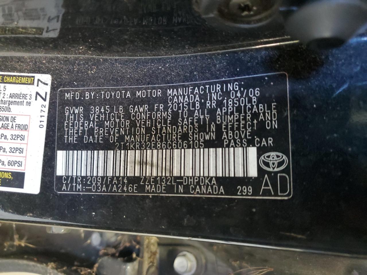 2T1KR32E86C606105 2006 Toyota Corolla Matrix Xr