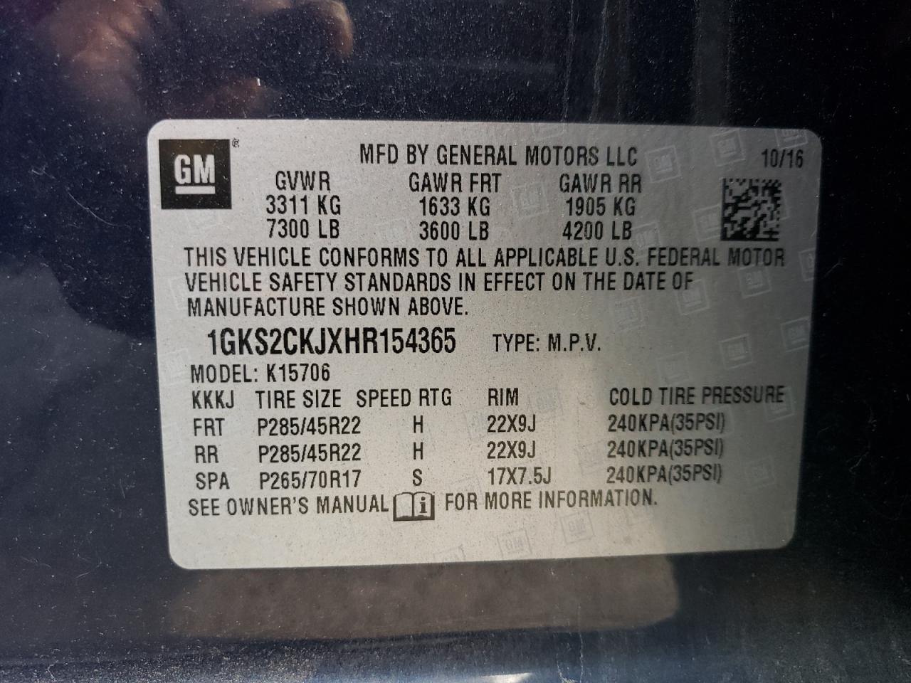 1GKS2CKJXHR154365 2017 GMC Yukon Denali