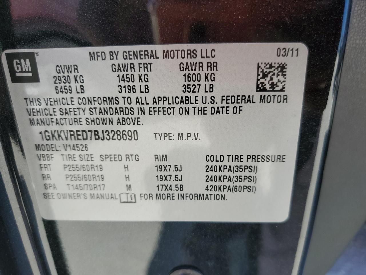 1GKKVRED7BJ328690 2011 GMC Acadia Slt-1