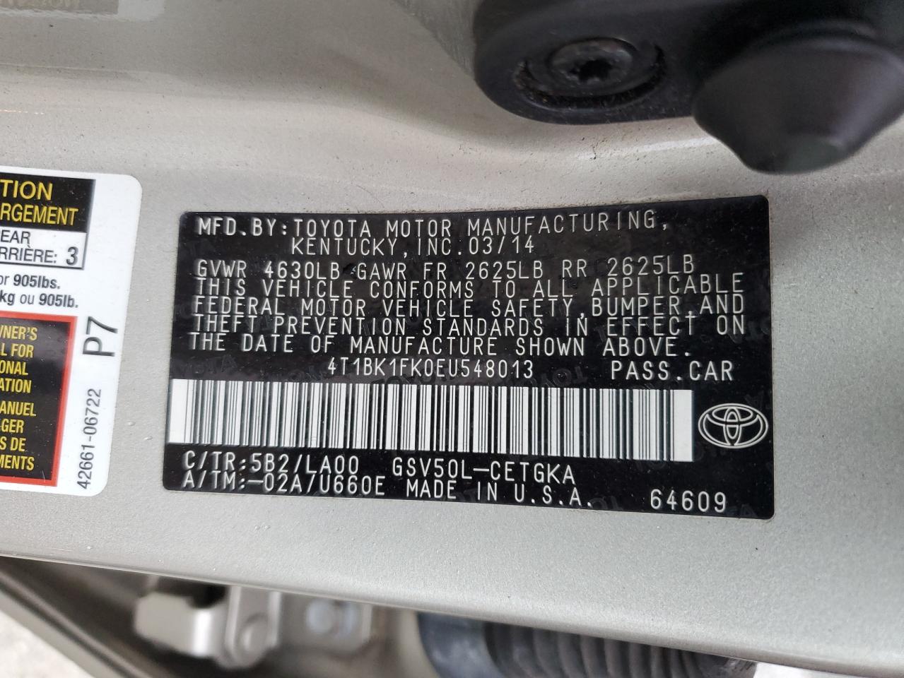 4T1BK1FK0EU548013 2014 Toyota Camry Se