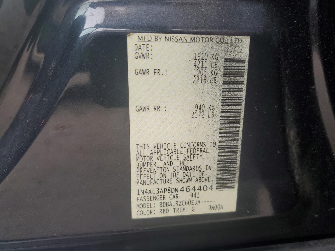 1N4AL3AP8DN464404 2013 Nissan Altima 2.5