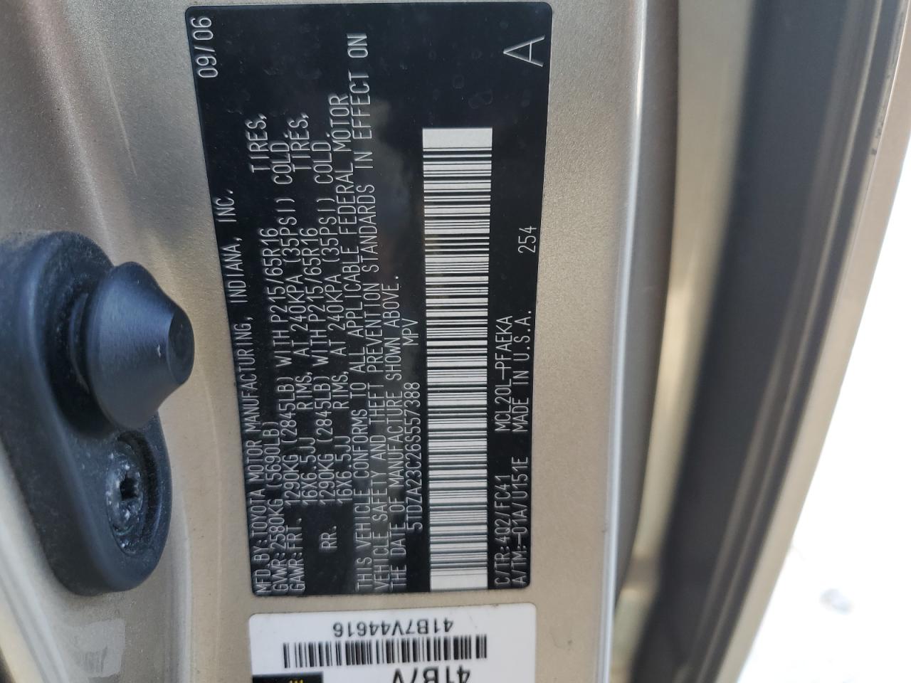 2006 Toyota Sienna Ce VIN: 5TDZA23C26S557388 Lot: 72093775