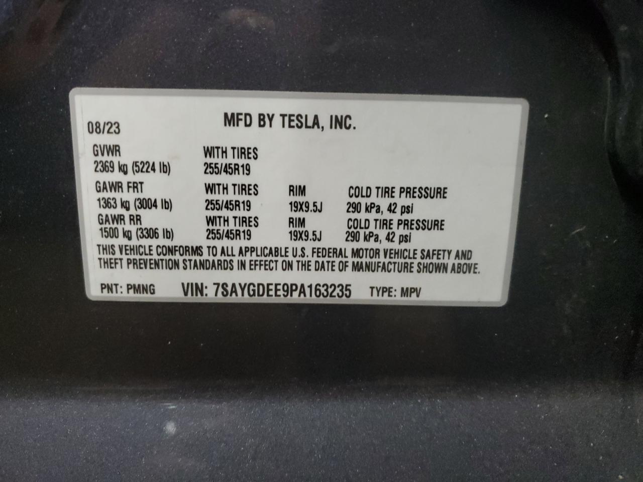 2023 Tesla Model Y VIN: 7SAYGDEE9PA163235 Lot: 74501334