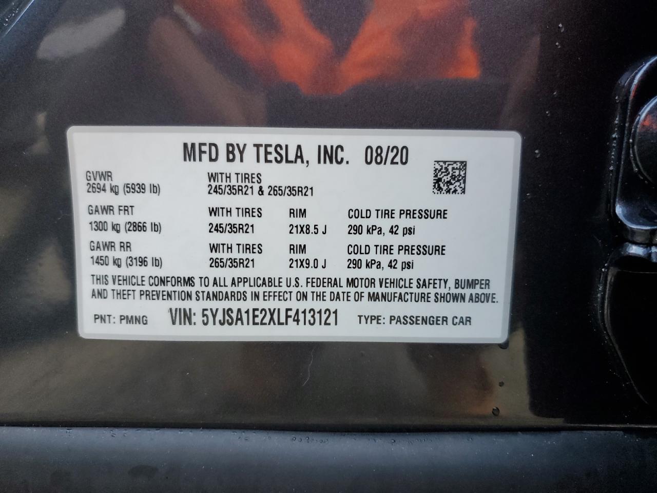 5YJSA1E2XLF413121 2020 TESLA MODEL S - Image 13