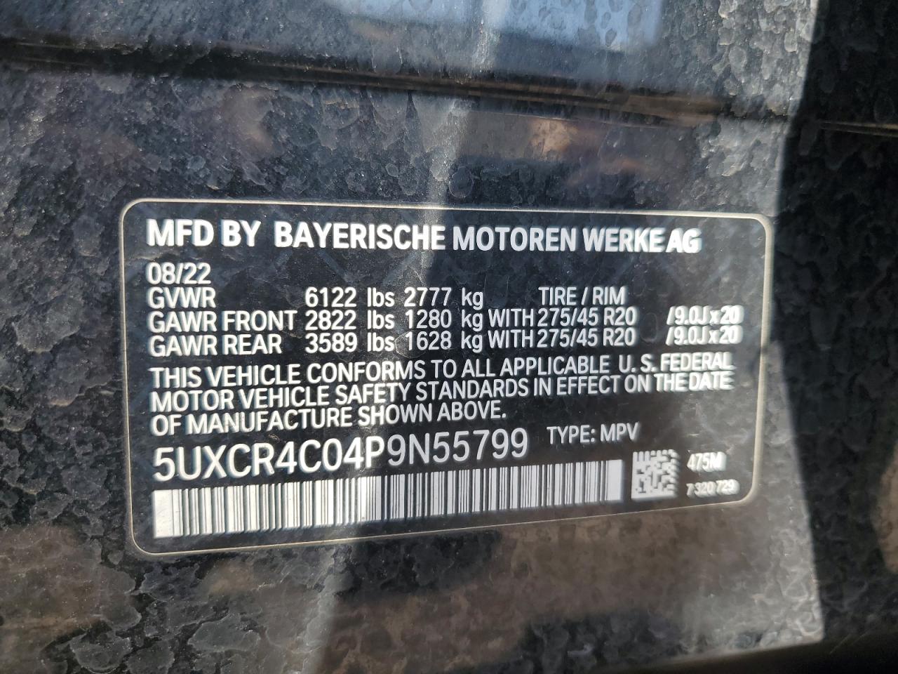 2023 BMW X5 Sdrive 40I VIN: 5UXCR4C04P9N55799 Lot: 77127994