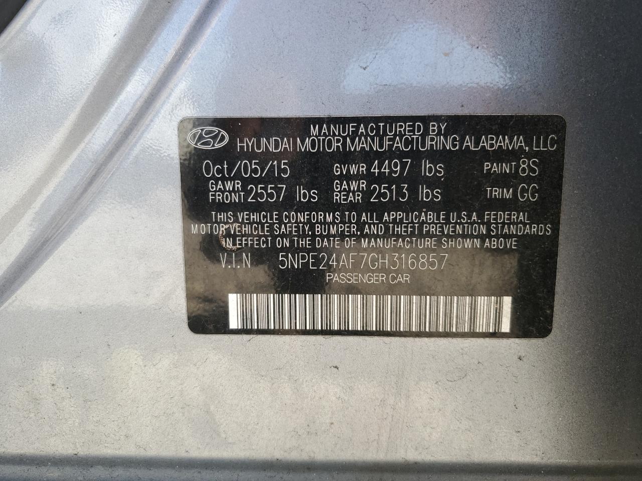 5NPE24AF7GH316857 2016 HYUNDAI SONATA - Image 12