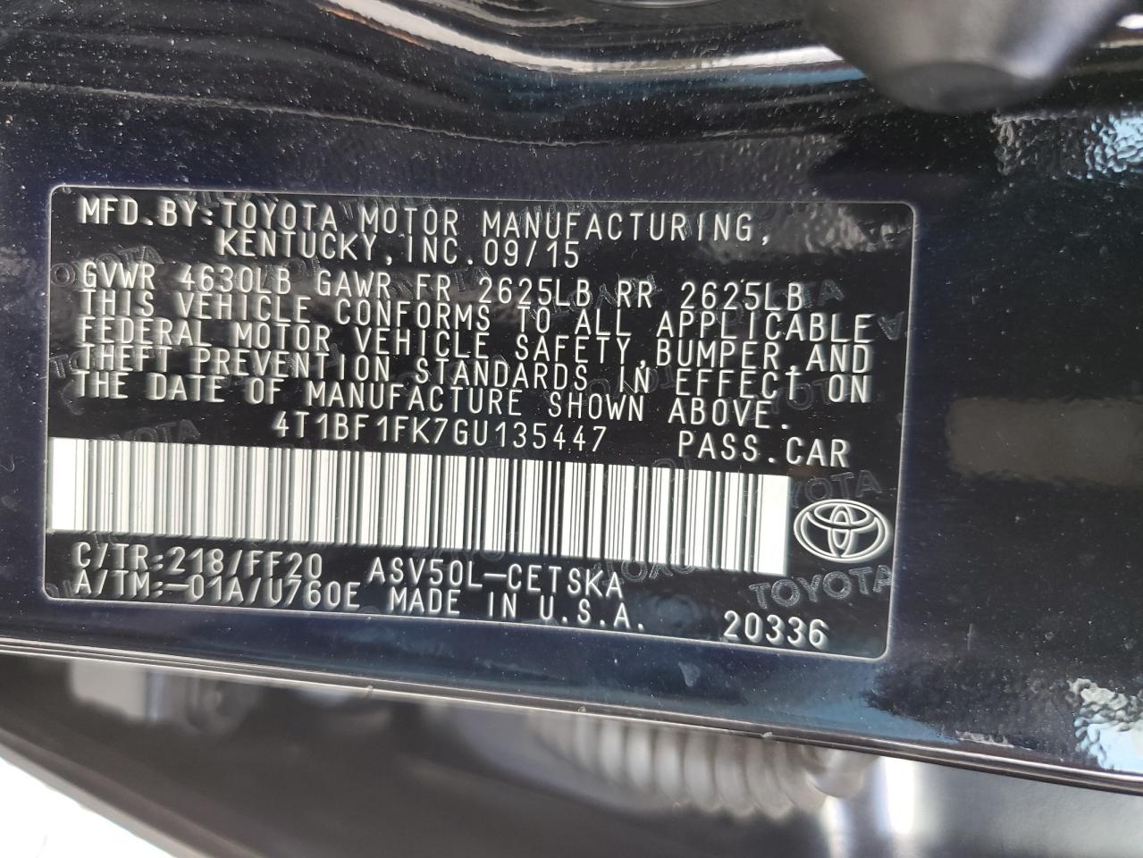 2016 Toyota Camry Le VIN: 4T1BF1FK7GU135447 Lot: 78704704