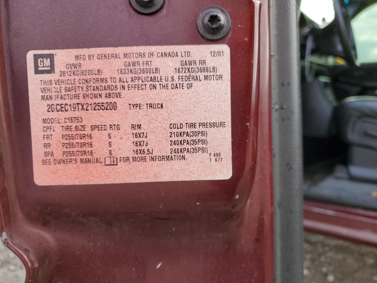 2002 Chevrolet Silverado C1500 VIN: 2GCEC19TX21255200 Lot: 73795294