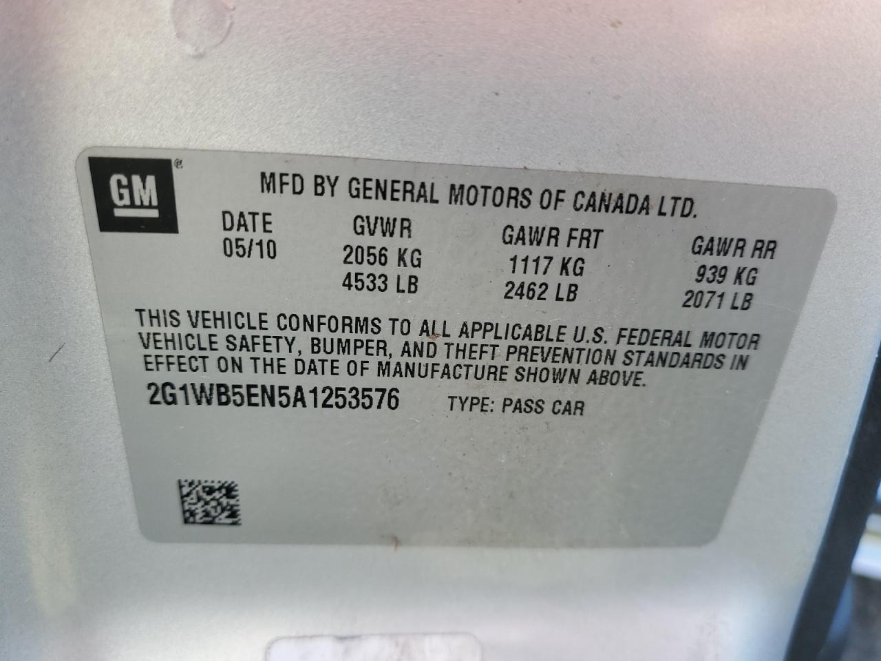 2G1WB5EN5A1253576 2010 Chevrolet Impala Lt