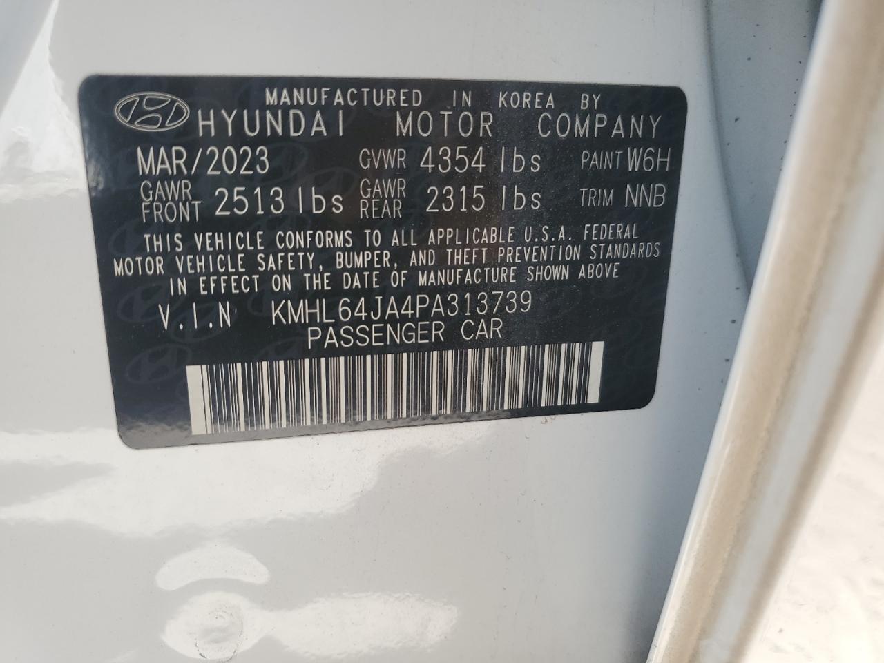 2023 Hyundai Sonata Sel VIN: KMHL64JA4PA313739 Lot: 75350354