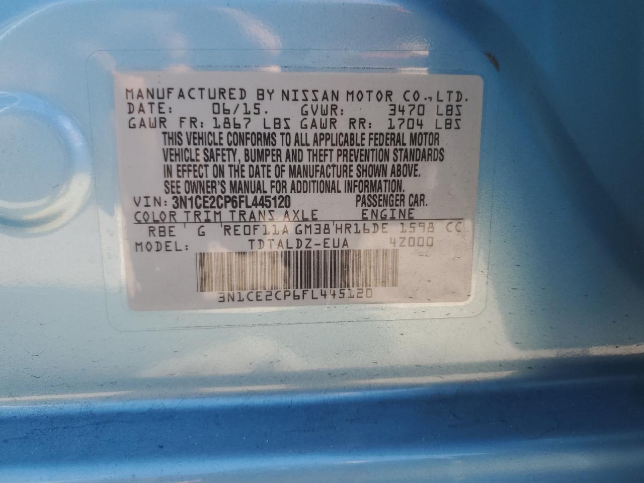 3N1CE2CP6FL445120 2015 Nissan Versa Note S