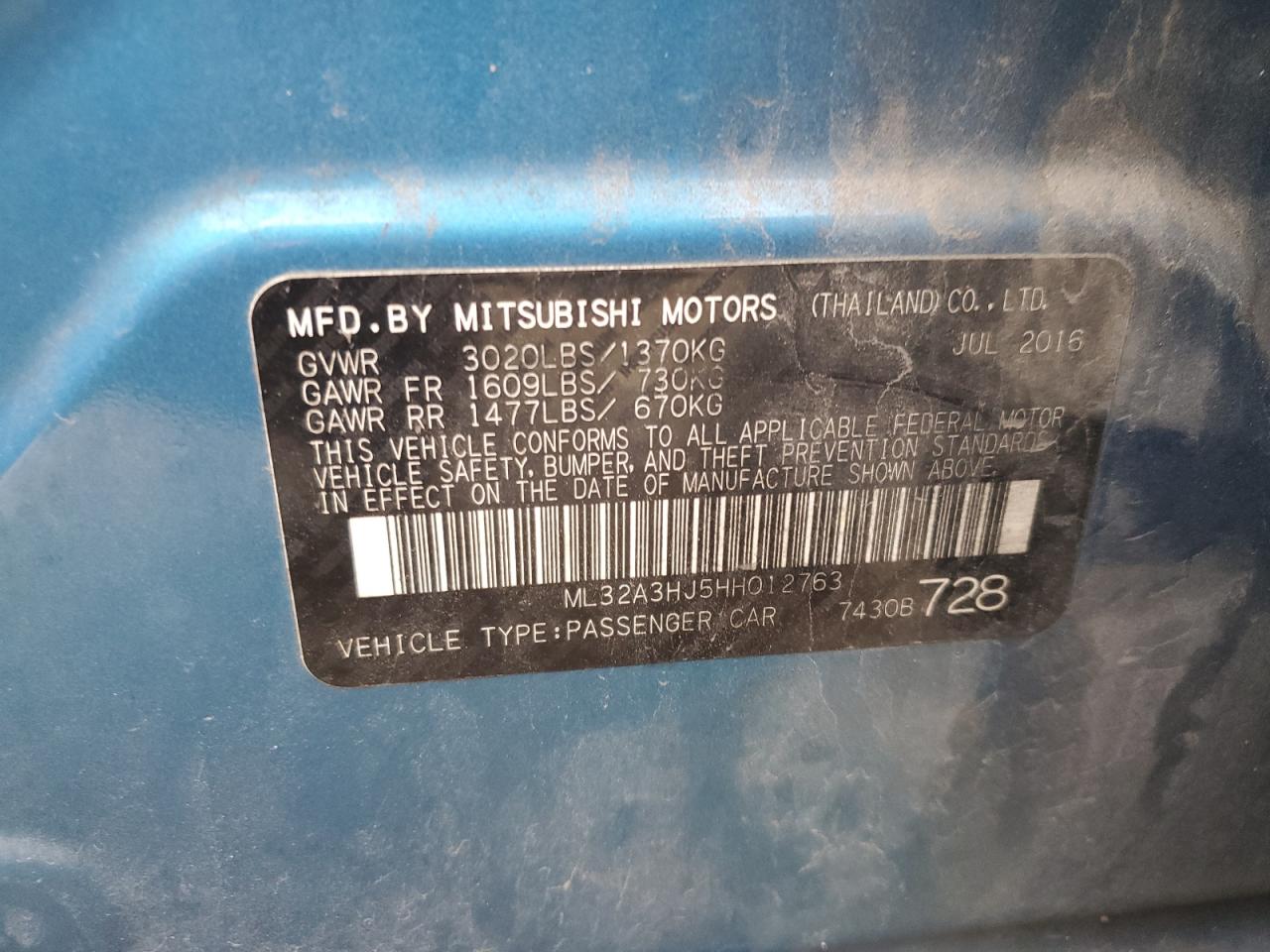 ML32A3HJ5HH012763 2017 Mitsubishi Mirage Es