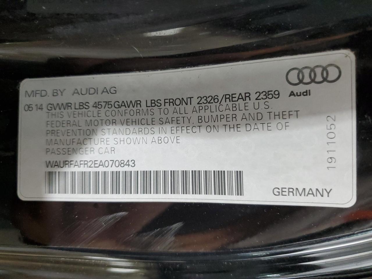 2014 Audi A5 Premium Plus VIN: WAURFAFR2EA070843 Lot: 74278084