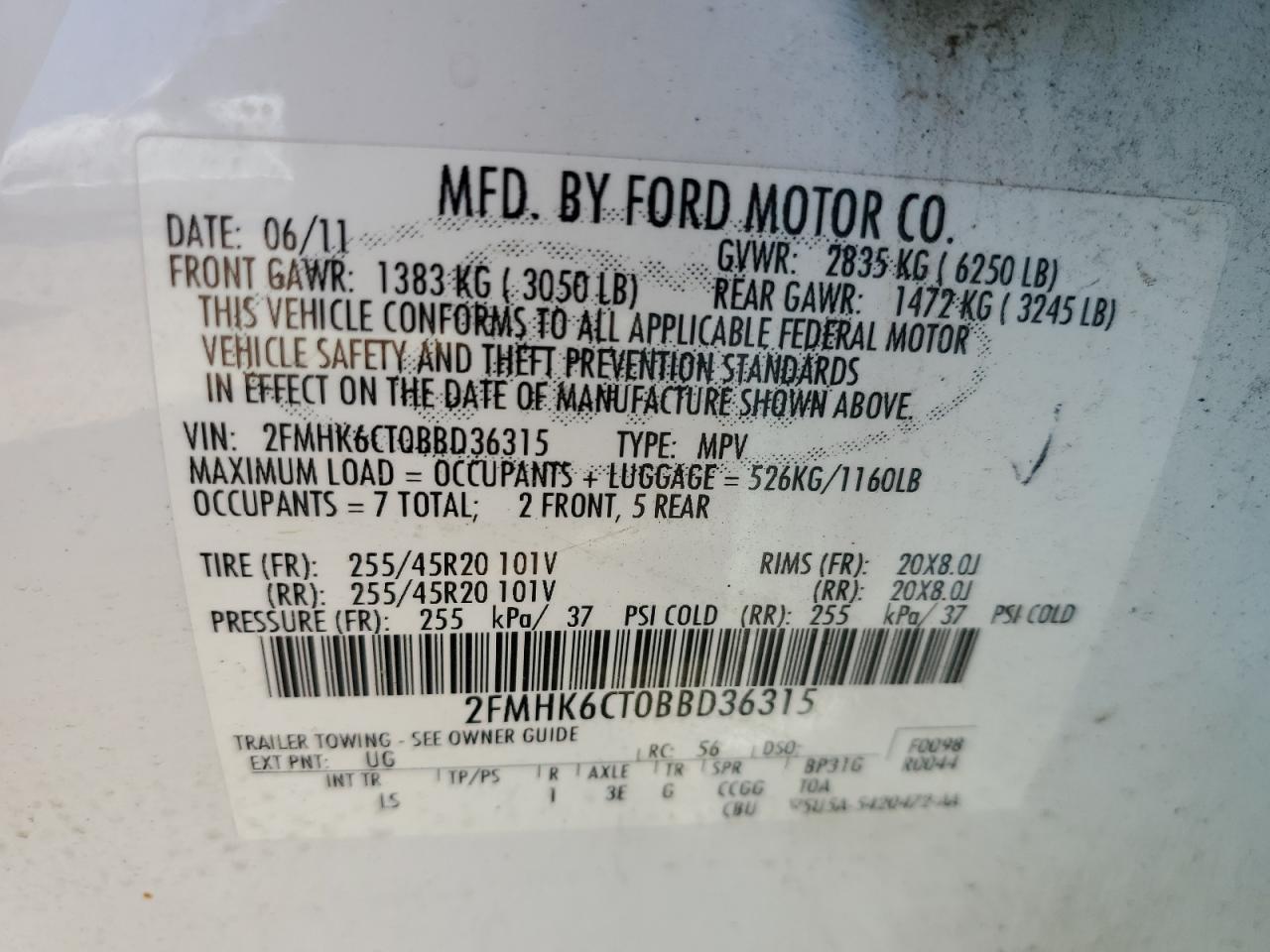 2FMHK6CT0BBD36315 2011 Ford Flex Sel