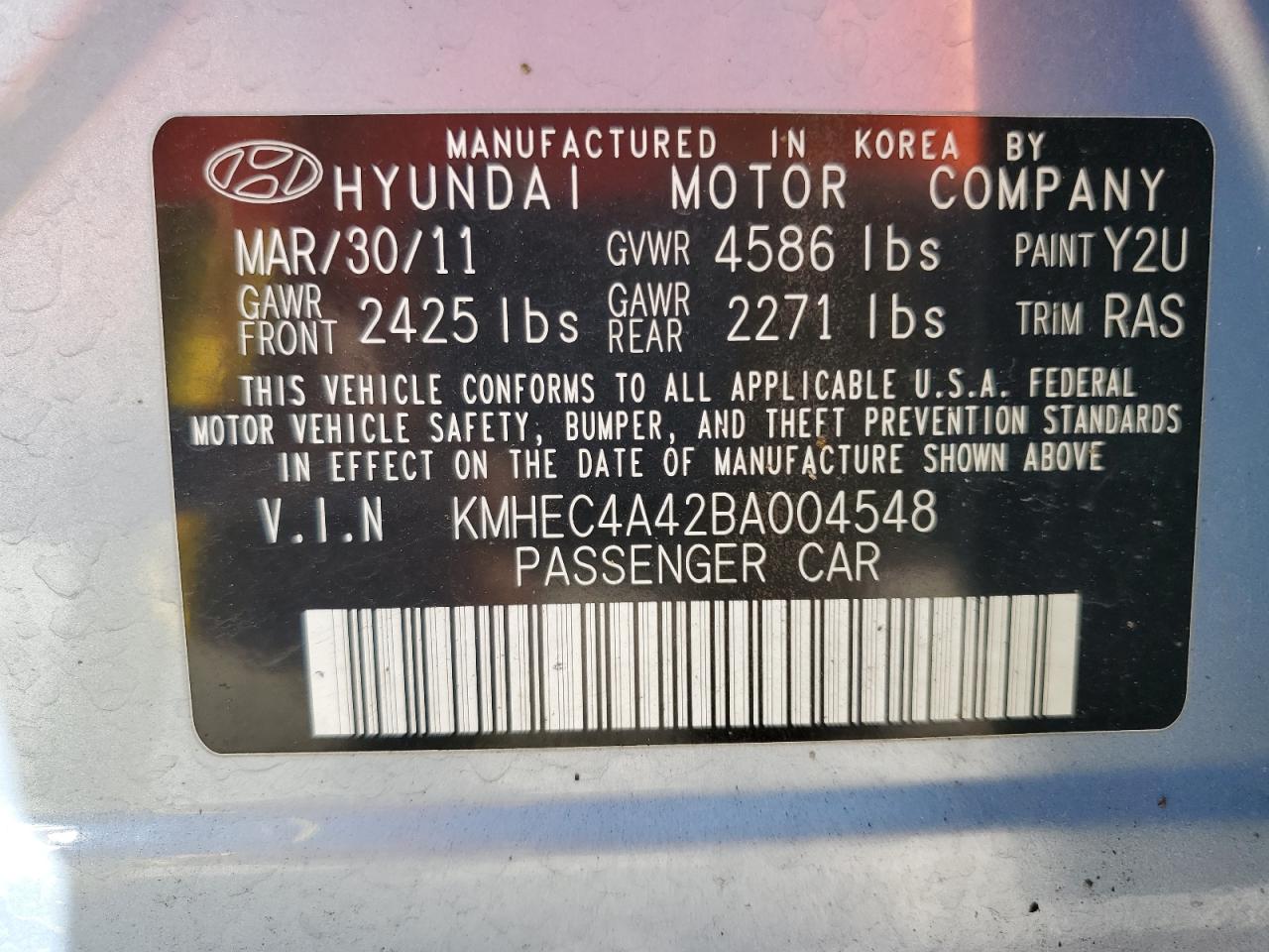 KMHEC4A42BA004548 2011 Hyundai Sonata Hybrid