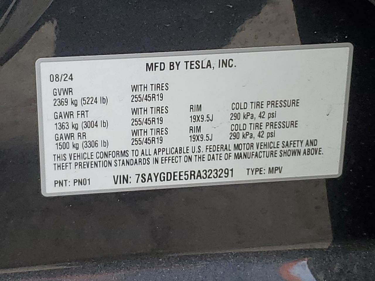 VIN 7SAYGDEE5RA323291 2024 TESLA MODEL Y no.12