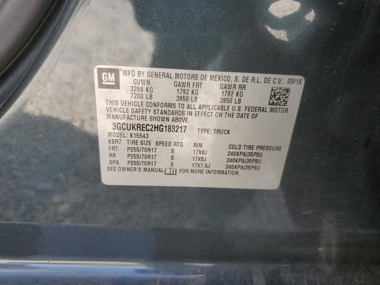 3GCUKREC2HG183217 2017 Chevrolet Silverado K1500 Lt