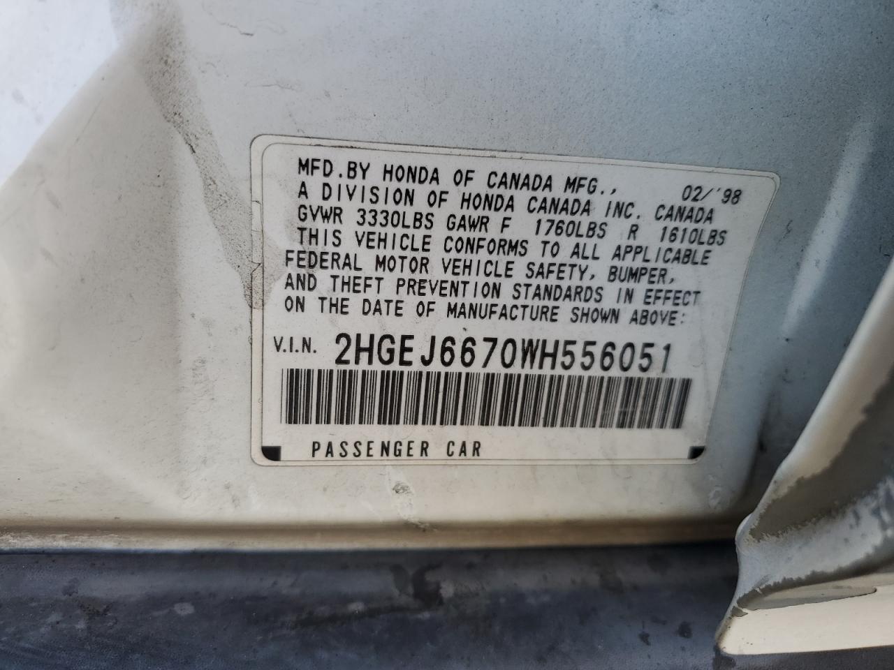 2HGEJ6670WH556051 1998 Honda Civic Lx