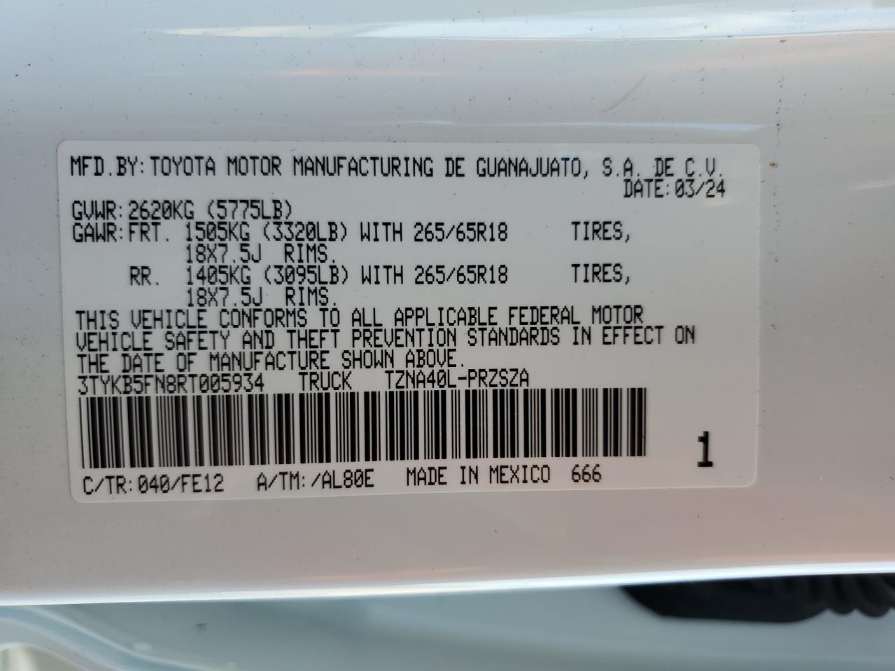 3TYKB5FN8RT005934 2024 Toyota Tacoma Double Cab